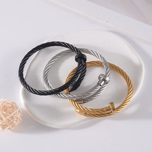ins wind metal wire twist bracelet three-color stainless steel adjustable bracelet <b>men</b> and women versatile basic jewelry - Product Image 2