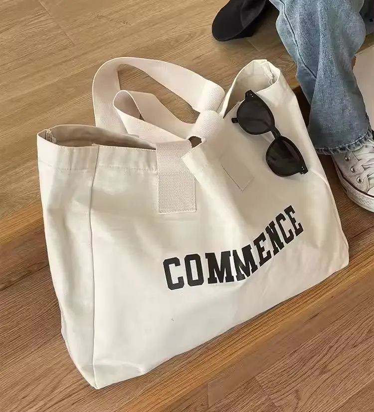 Borse da donna con stampa con Logo personalizzato popolari Tote bag in tela di cotone organico con cerniera e tasca