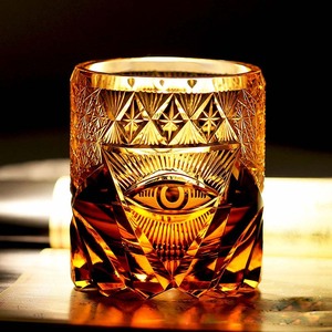 Verre à whisky à l'<span class=keywords><strong>ancienne</strong></span> en cristal sans plomb fait à la main, œil de la providence, gravé en ambre, motifs gravés, verre à liqueur - Product Image 1