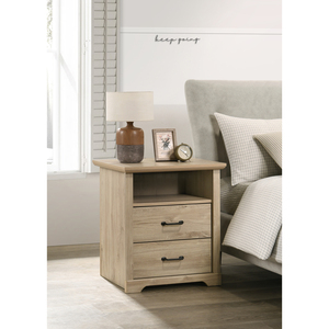 Elara 22 In <b>Light</b> Oak Finish 2 Drawer Nightstand Bedside Table With Usb Charging Ports - Product Image 1