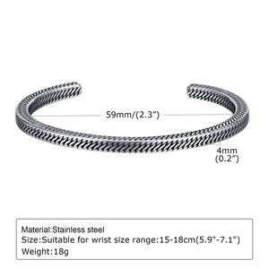 Vintage Antique Stainless Steel Open Cuff <b>Bangle</b> For <b>Men</b> Twisted Braid Feather Knot Mobius Design Retro Matte Waterproof Jewelry - Product Image 2