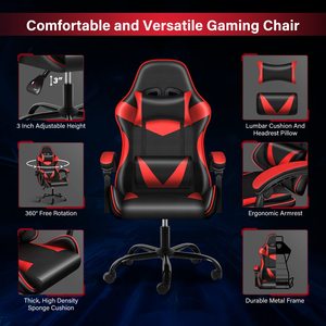 Silla <span class=keywords><strong>Gamer</strong></span> Negra y Roja con Función Reclinable, Ergonómica, Respaldo Alto Ajustable y Giratoria - Product Image 6