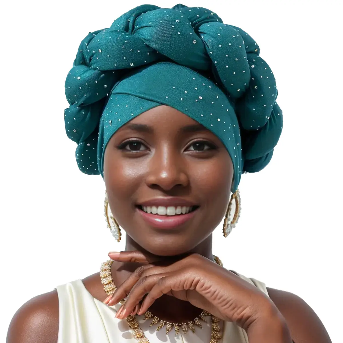 Turban mode untuk wanita penutup kepala kepang Afrika topi Turban berlian imitasi Muslim penutup kepala otomatis Gele Afrika Nigeria Aso Oke