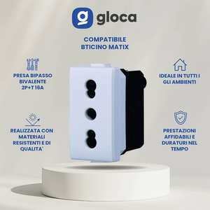 Enchufe de Pared Gloca de 4 Tomas 2P+T 16A 250V CA de Plástico con Conexión a Tierra Estándar para la Serie Matix - Product Image 3