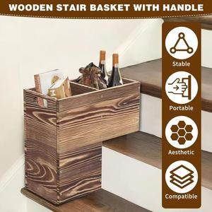 Caja de Almacenamiento de Madera para Escaleras con Asas, Acabado Vintage Carbonizado, Organizador Rectangular para Ahorrar Espacio, Almacenamiento de Escritorio - Product Image 2