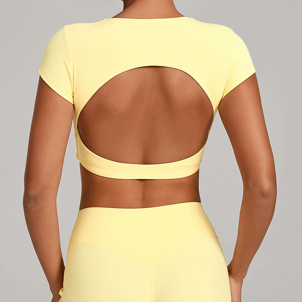 Wholesale Backless Running Sports Tops, Quick Drying Breathable Yoga Clothes, Fitness Short Sleeved T-shirts for Women