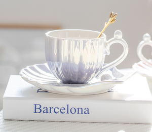 แก้วกาแฟเซรามิกเคลือบสีเปลือกหอยมุก พร้อมฝาปิด ดีไซน์ยุโรปสุดสร้างสรรค์ เป็นมิตรต่อสิ่งแวดล้อม ปลอดภัย ชุดของขวัญพร้อมจานรอง ZHE - Product Image 4