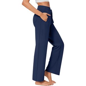 Pantalones de yoga de pierna ancha FOXA para mujer, cintura alta, UPF 50+, pantalones deportivos con cordón y bolsillos - Product Image 1
