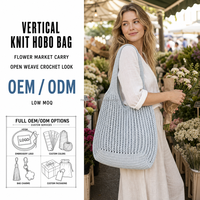 Sac hobo en tricot vertical bleu glacier, sac à bandoulière souple à maille ouverte, sac de marché aux fleurs, avec breloque personnalisée, faible MOQ, vente en gros