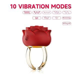 Vibratore Clitorideo a Forma di Rosa Rossa, Anello da Dito Mini, Massaggiatore per Clitoride e Capezzoli, Ricaricabile USB, Impermeabile, 10 Velocità, Effetto Realistico - Product Image 2