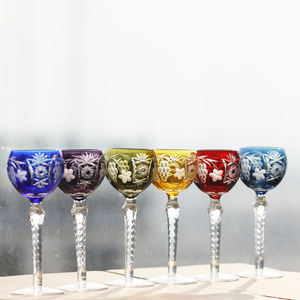 Calici da Vino Hock in Cristallo Multicolore Intagliato a Mano Stile Antico <span class=keywords><strong>con</strong></span> Stelo e Base Lavorati per Arredo Bar - Product Image 2