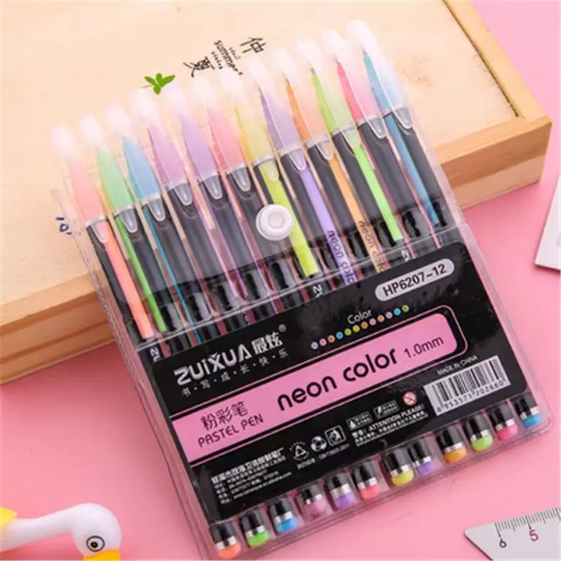 Conjunto de canetas de tinta gel de 12 cores 1mm DIY para escrever e pintar 4 canetas de cores selecionadas para escritório e escola
