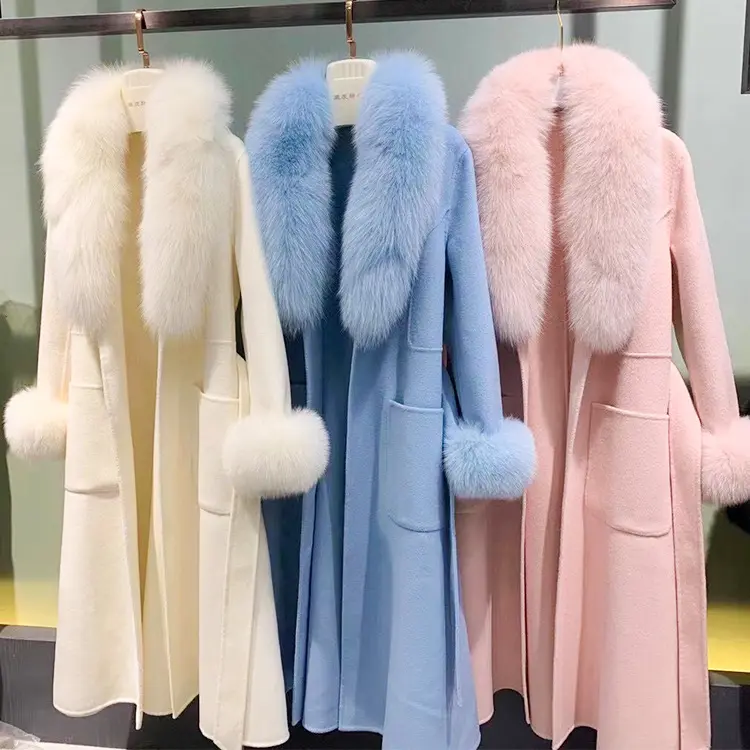 2022 Autumn and winter new double-sided cashmere jackets long temperament fox fur slim fur coats