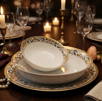 Ensemble de 54 bols en porcelaine fine allemande, design doré personnalisé, luxe royal, pour 6 à 12 personnes, passe au lave-vaisselle