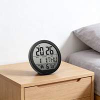 Horloge murale et de table Huayang 5 pouces ronde à écran LCD, multifonction, calendrier avec affichage de la température et du jour de la semaine, décoration intérieure