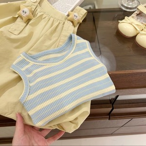 Girls Striped Vest And Suspender Dress Set Cotton Summer Outfit Star Theme Thin Fabric - Product Image 3