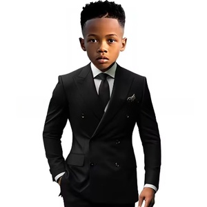Ensemble de costume décontracté 2 pièces pour garçons : <span class=keywords><strong>Blazer</strong></span> croisé avec chemise blanche et cravate noire pour fête d'anniversaire de garçon d'honneur - Product Image 1