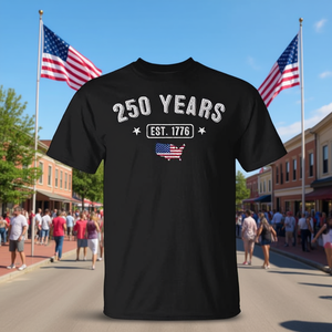 Maglietta unisex per adulti a maniche corte con scollo rotondo e stampa serigrafica della bandiera statunitense per il 250° anniversario dell'America 1776 - Product Image 3