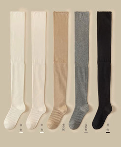 여성용 100% 순면 오버 니삭스, 미끄럼 방지 통기성 항균 허벅지까지 오는 무릎 보호대, 봄 가을 겨울용 - Product Image 1