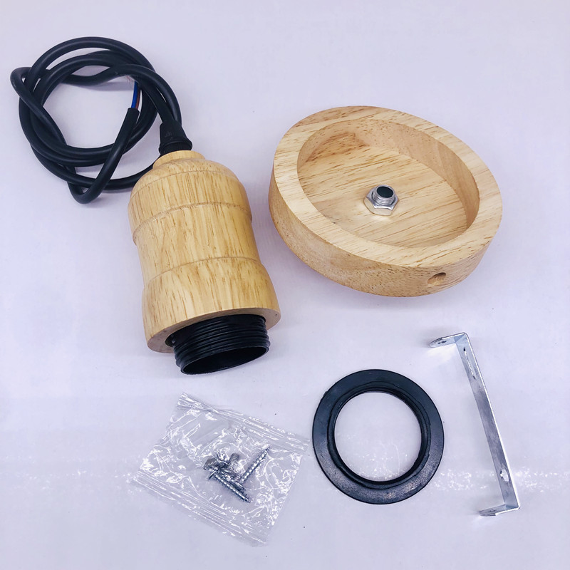 Solid Wood Pendant Light Socket Kit with Wooden Ceiling Canopy E27 Lamp Holder Nordic DIY Hanging Light Accessories Set