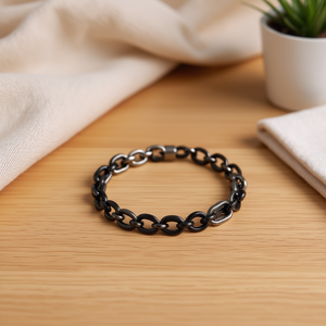 Bracciale in Acciaio Inossidabile Nero Misto con Nodo Portafortuna, Bracciale a Catena alla Moda - Product Image 3