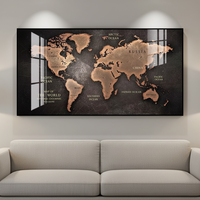 Cuadro de Porcelana con Cristales en Marco Grande, Mapa del Mundo Moderno, Decoración de Pared Industrial, Base de Lona para Sala de Estar, Gran Venta
