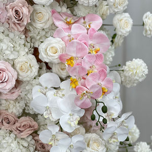 Colonnes de fleurs artificielles en soie rose et blanches, réalistes et modernes, personnalisables, pour décorations et toiles de fond de mariage en intérieur/extérieur - Product Image 3