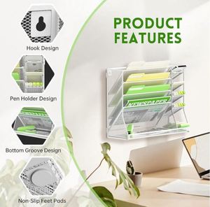 <b>Wall</b> File Organizer 5-Tier Office <b>Desk</b> Organizer with 4 Pen Holders <b>Wall</b> Organizer for Office with R-shaped Bottom Tray - Product Image 5