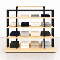 Étagère de présentation en bois à double face avec cadre noir, 4 niveaux, pour îlot central, avec main courante, sur mesure