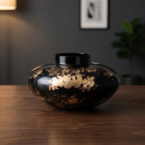 Vase de table en métal fait main, édition décorative, noir avec feuille d'or, design Wabi Sabi - Product Image 5