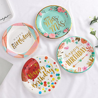 Assiettes en papier jetables rondes modernes de 7 pouces avec impression et marquage à chaud pour les fournitures de fête d'anniversaire