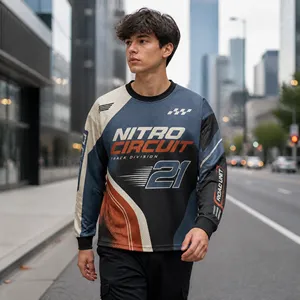 Maillot de motocross vintage personnalisé pour homme, en mesh respirant, manches longues, impression par sublimation, chemises de course moto - Product Image 3