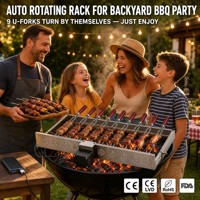 Support de barbecue rotatif automatique en gros avec 9 brochettes en U en acier inoxydable, alimentation USB, personnalisable OEM