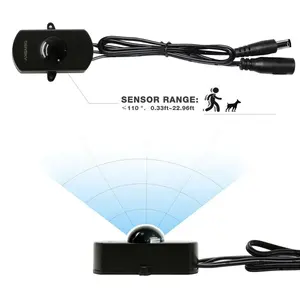 BESTER BS010H 12V 24V 3a Motion Activated Sensor Switch, PIR Motion Sensor Switch dengan Jarak Jauh dan Waktu Dapat Disesuaikan Hitam