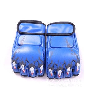 Gants de Muay Thai et de Kickboxing professionnels noirs à demi-doigts en cuir PU antidérapants, imperméables, confortables pour l'entraînement des adultes - Product Image 4