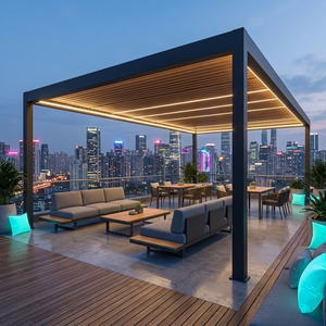 Pérgola Motorizada con Revestimiento de Madera, Pérgola Moderna de Aluminio para Exteriores con Control por Aplicación, Luz RGB y Sensor de Lluvia - Product Image 5
