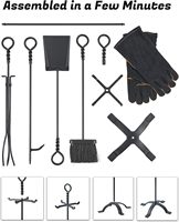 Ensemble d'outils pour foyer, 5 pièces, pour intérieur et extérieur, ensembles de pics à foyer robustes avec poignée rétro et gants en cuir résistants à la chaleur