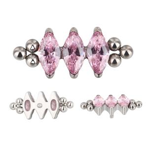 Usine Piercing Labret Titanium 3 CNC Set Parallel Marquise CZ Avec Tri-bead Cluster 16G Internally Thread Helix Earring - Product Image 5