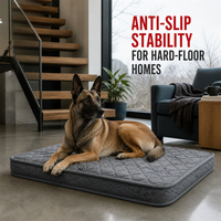 Matelas orthopédique pour chien pour sols durs, gris, matelassé, antidérapant, avec housse imperméable lavable