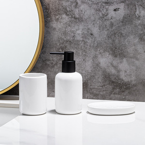 Three-Piece White Eco-Friendly Modern <b>Bathroom</b> Supplies Set Food Grade Silicone Zer Bottle Mouth Cup Soap Dish Lotion Bottle - Product Image 1