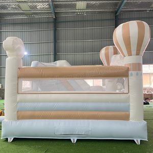 Château gonflable commercial à air chaud avec toboggan, thème nuage pastel neutre, pour enfants, idéal pour la location événementielle - Product Image 4