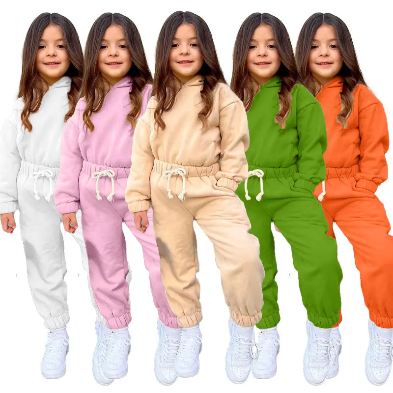 赤ちゃんの女の子の男の子の服の子供のジョギングスーツのためのカスタムソリッドファッションパーカートップパンツセット