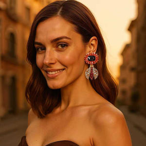 Exquis lumière luxe d'occasion robuste fleur de tournesol Animal abeille plein diamant alliage dames boucles d'oreilles quotidiennes - Product Image 1