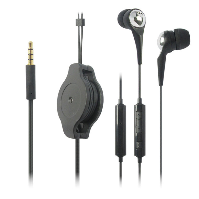 3.5mm Jack Type Retractable Design Wired Earphones Earbuds Headphones Hands-free In-ear Headphones with Microphone