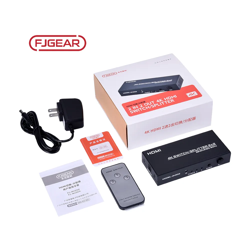 Fjgear Black Support 3.5Mm And Spdif Optical Fiber Audio Output Matrix Hdmi Splitter 2 In 2 Out