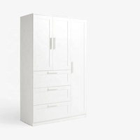 Lemari Pakaian Gaya Modern Custom Pintu Tiga Engsel 3 Laci dengan Rak yang Dapat Disesuaikan Papan MDF Melamin Desain Shaker Lemari Penyimpanan