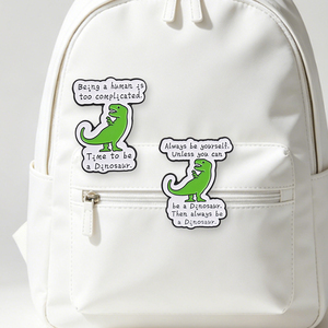 Épinglette en émail 'Being Human Too Complicated Time To Be Dinosaur' - Soyez toujours vous-même - Dinosaure mignon de dessin animé - Broche sarcaste - Bijou de sac - Product Image 1