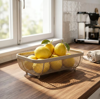 Panier de rangement rectangulaire moderne en métal, organisateur robuste en maille de fer pour fruits, légumes de cuisine et articles de toilette de salle de bain