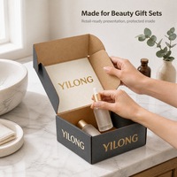 Boîte d'expédition en carton ondulé noir avec logo personnalisé en feuille d'or pour cosmétiques, bougies, bijoux, emballages cadeaux, auto-fermante