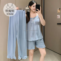 Pyjama d'été japonais en coton tricoté, ensemble trois pièces, décontracté, imprimé, confortable, vêtements de nuit pour femmes, vêtements de maison